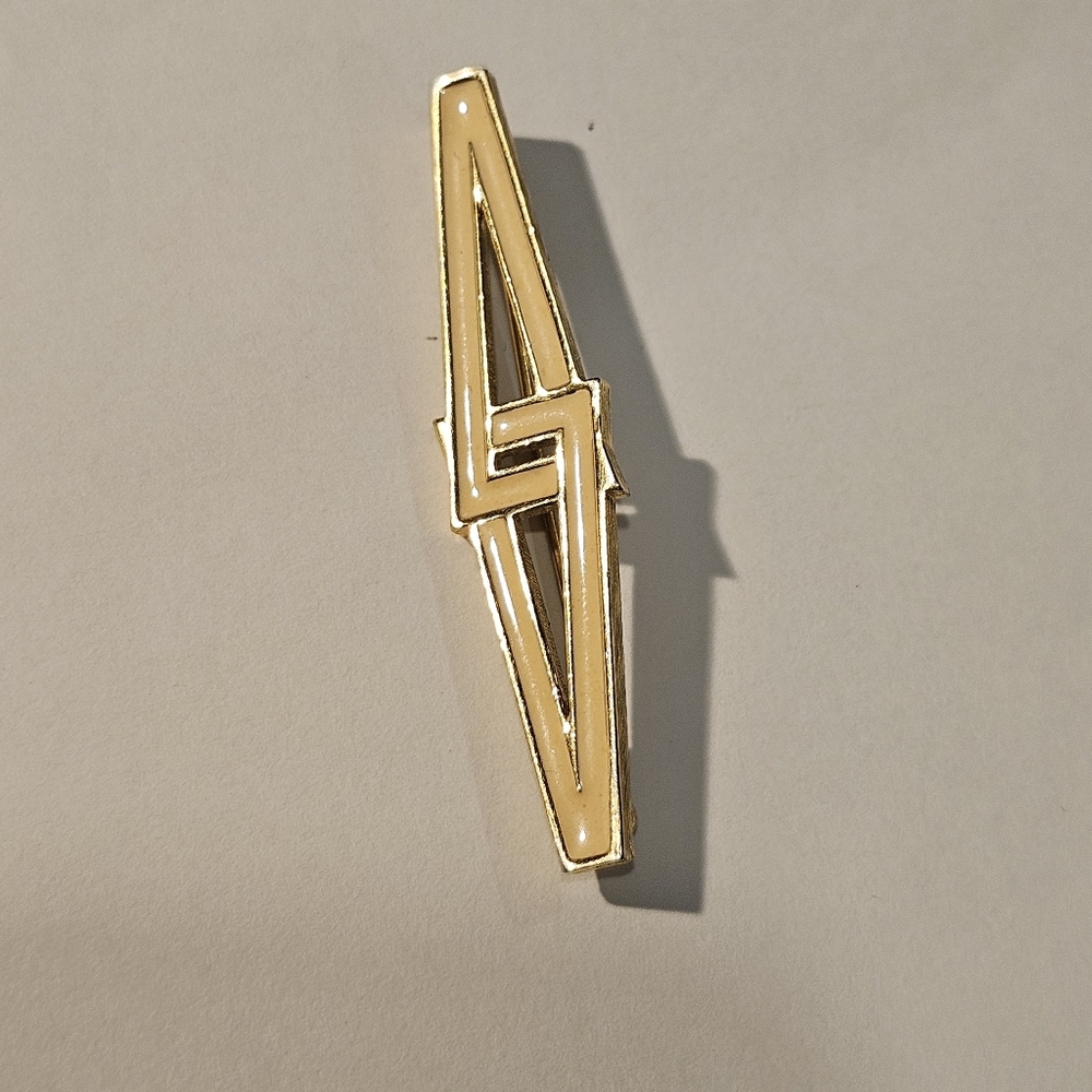 Vintage Monet Art Deco Enamel Bar Brooch Gold Tone Modernist Geometric Signed
